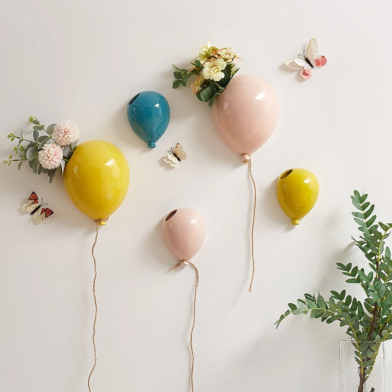 

Ceramic Wall Mounted Balloon Flower Vase Flowers Pots Hanging Planters Creative Hanging Planter Artificial Flowers Vase Home