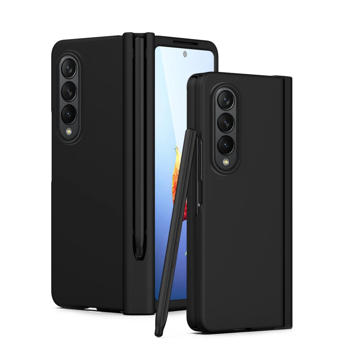 Phone Case For Samsung Galaxy Z Fold 5 4 3 5G With S Pen Slot Holder Hinge Plastic Cover With Front Screen Protector Glass
