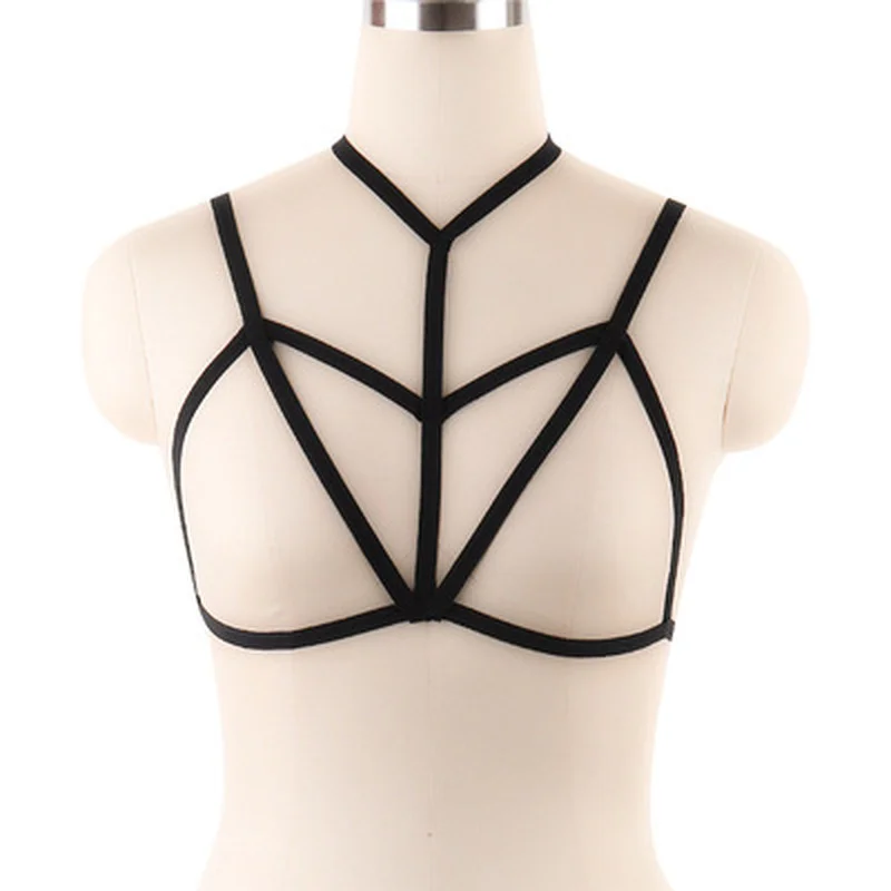 Women Bra Sexy Bondage Body Harness Lingerie Goth Crop Tops Cage Harness Belt Rave Wear pluss open cup