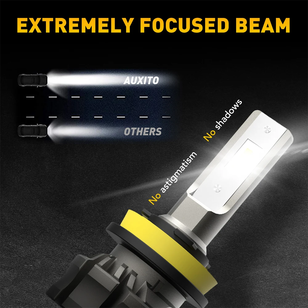 AUXITO LED 안개등 전구, 자동차 램프, 주간 주행등, 3000K 노란색, H10, 5202, 880, H27, H11, H8, H16JP, 2 개