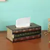 Book Shaped Vintage Tissue Box Cover Artistical Wooden Paper Extraction Box Creative Tissue Storage Case for Bedroom Bathroom 2