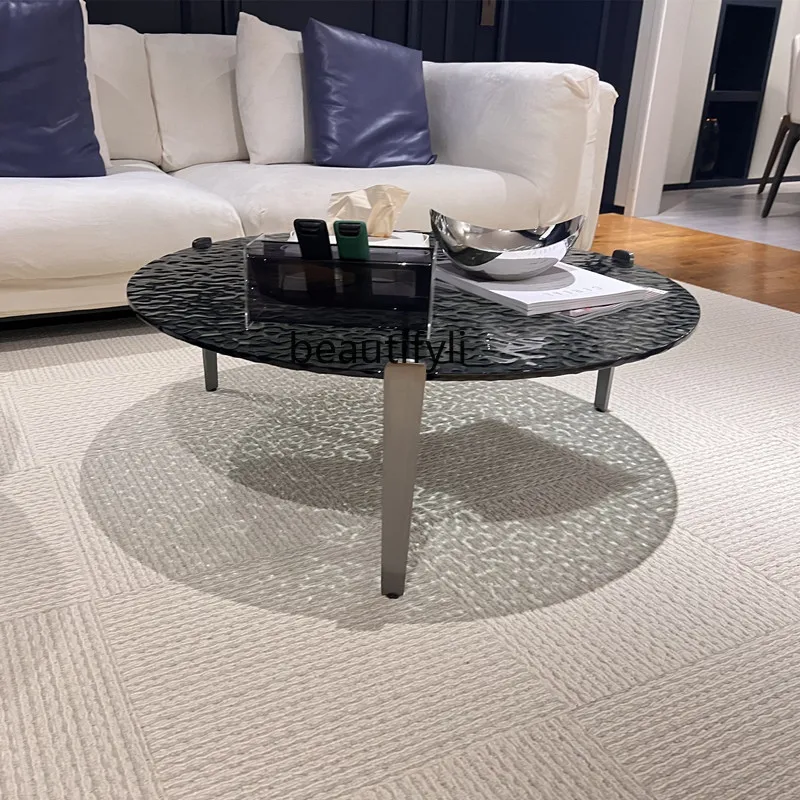 

Customized Italian Minimalist Light Luxury Silent Style round Combination Water Ripple Glass Coffee Table Designer Model Room