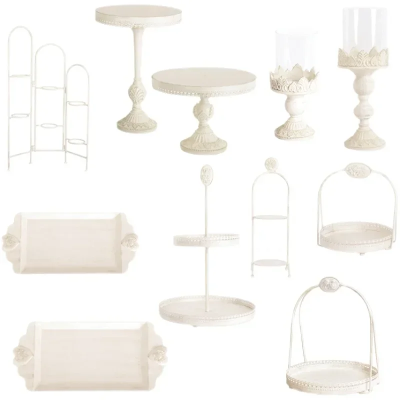 Vintage Beige Color Cake Stands Set for Wedding Birthday Party Reception Tableware Pastries Cupcakes Candy Food Plates Bakeware