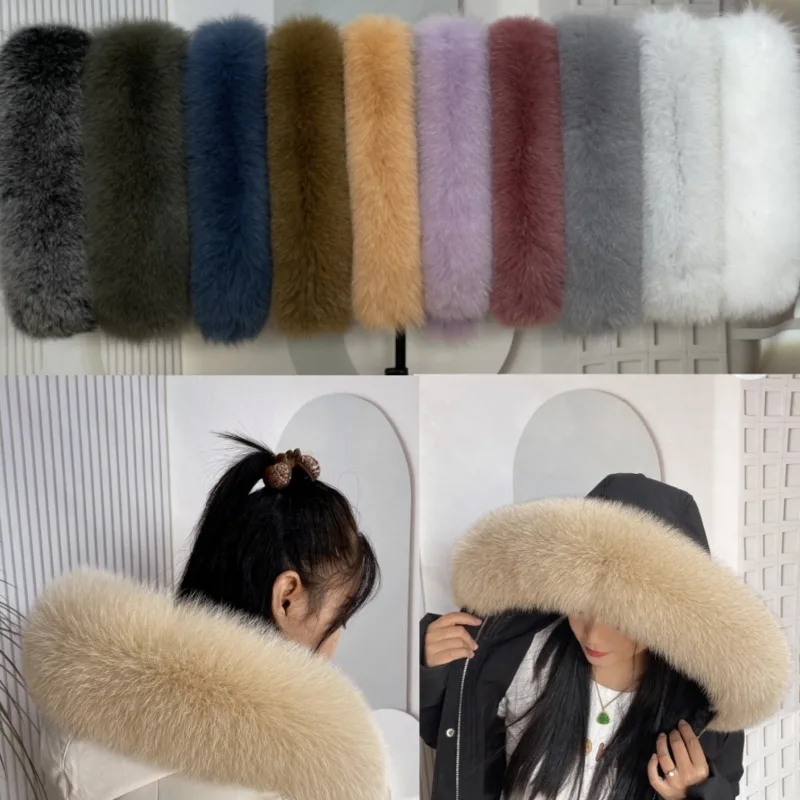 

Fox Fur Collar Winter For Down Jackets Luxury Winter Warm Scarves Real Fur Scarf Warm Furry Fur Shawls Coat Hood Decor Strip