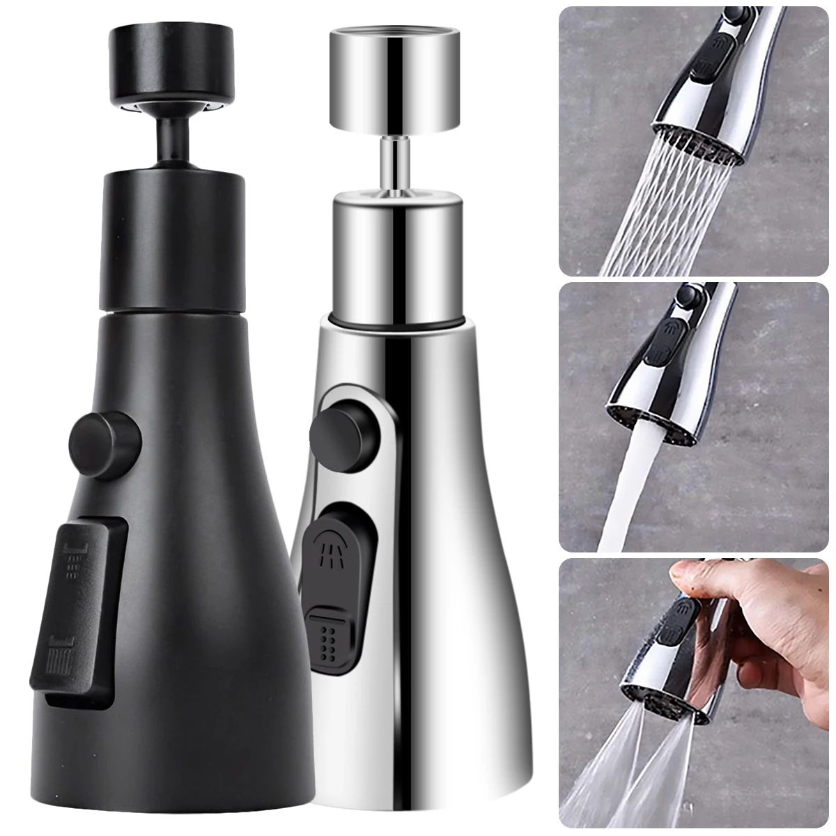 360&deg; Swivel Kitchen Faucet Head Replacement 3 Working Modes Movable Kitchen Tap Nozzle Flexible Faucets Sprayer Gadgets
