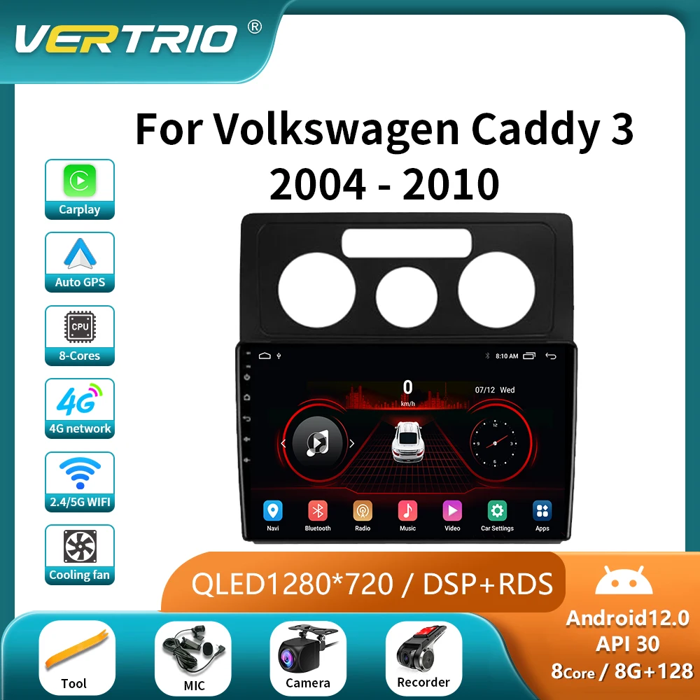 

For Volkswagen Caddy 3 2004 - 2010 2Din Car Radio 4G Multimedia Video Player GPS WIFI Carplay DSP Android12.0 Auto Stereo