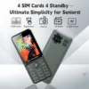 Unlocked 4 Quad Sim Senior Phone 2.8" Big Display Durable Quick Dial Flashlight Large Button Loud Voice Slim Elderly Cellphone
