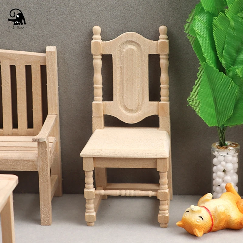 

1:12 миниатюрный деревянный стул для кукольного домика скамейка стул Неокрашенная мебель модели игрушки парк Бар Кухня кукольный домик аксессуары для декора