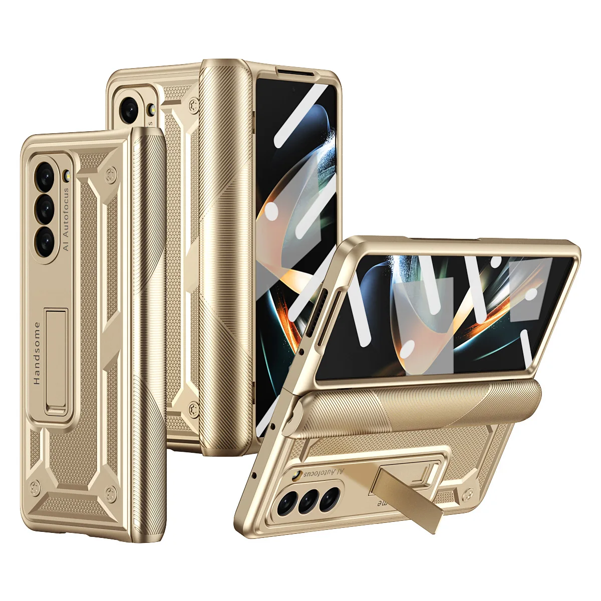 

Ironclad Hinge Case Film Phone Case for Samsung Galaxy Z Fold5 Fold4 Fold3 Fold2 Protective Case with Stand M