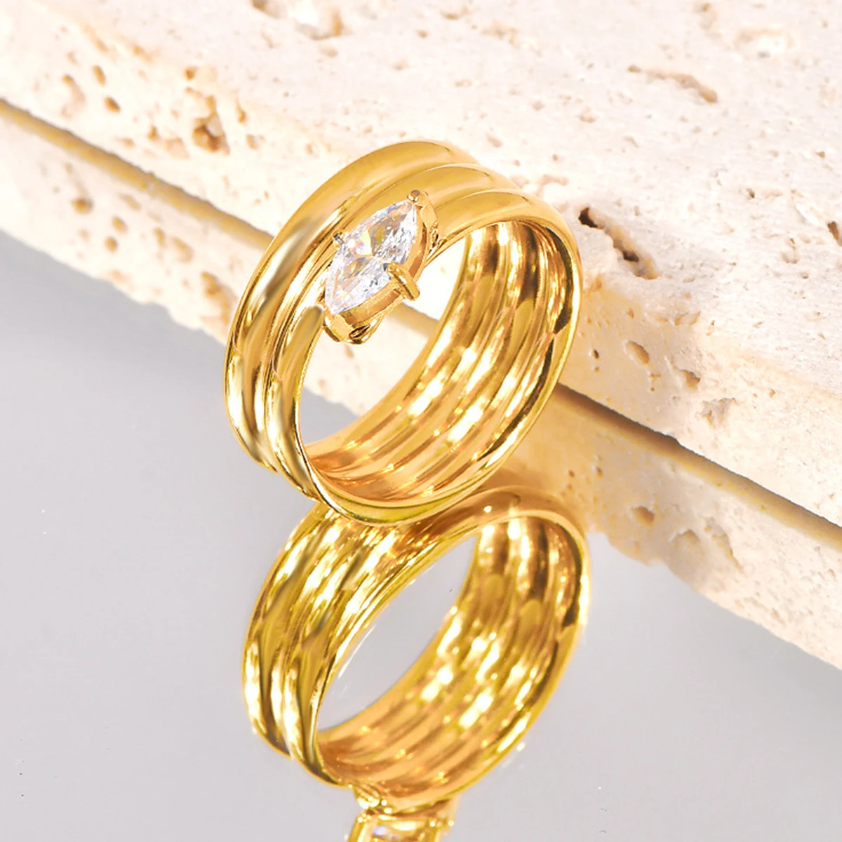 Engagement Rings Wedding Rings Stone Rings Fashion Rings Gold Rings Fashion Ring Stainless Steel Rings Finger Rings Metal Rings Horse Eye Stone Ring for Women Luxury Gold Plated Stainless Steel Multi Tun