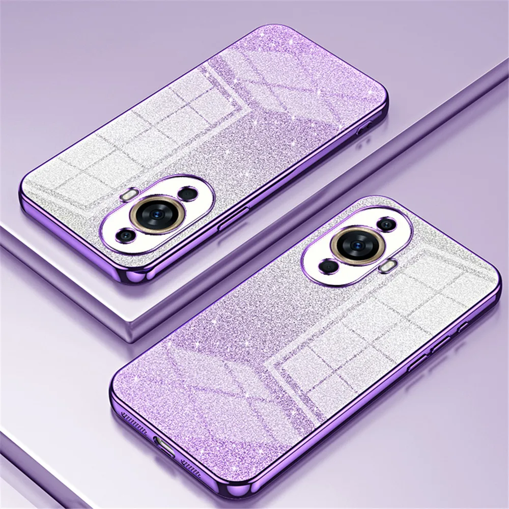 Gradient Glitter Plating Clear Shockproof Phone Case - Soft Silicone  Cover
