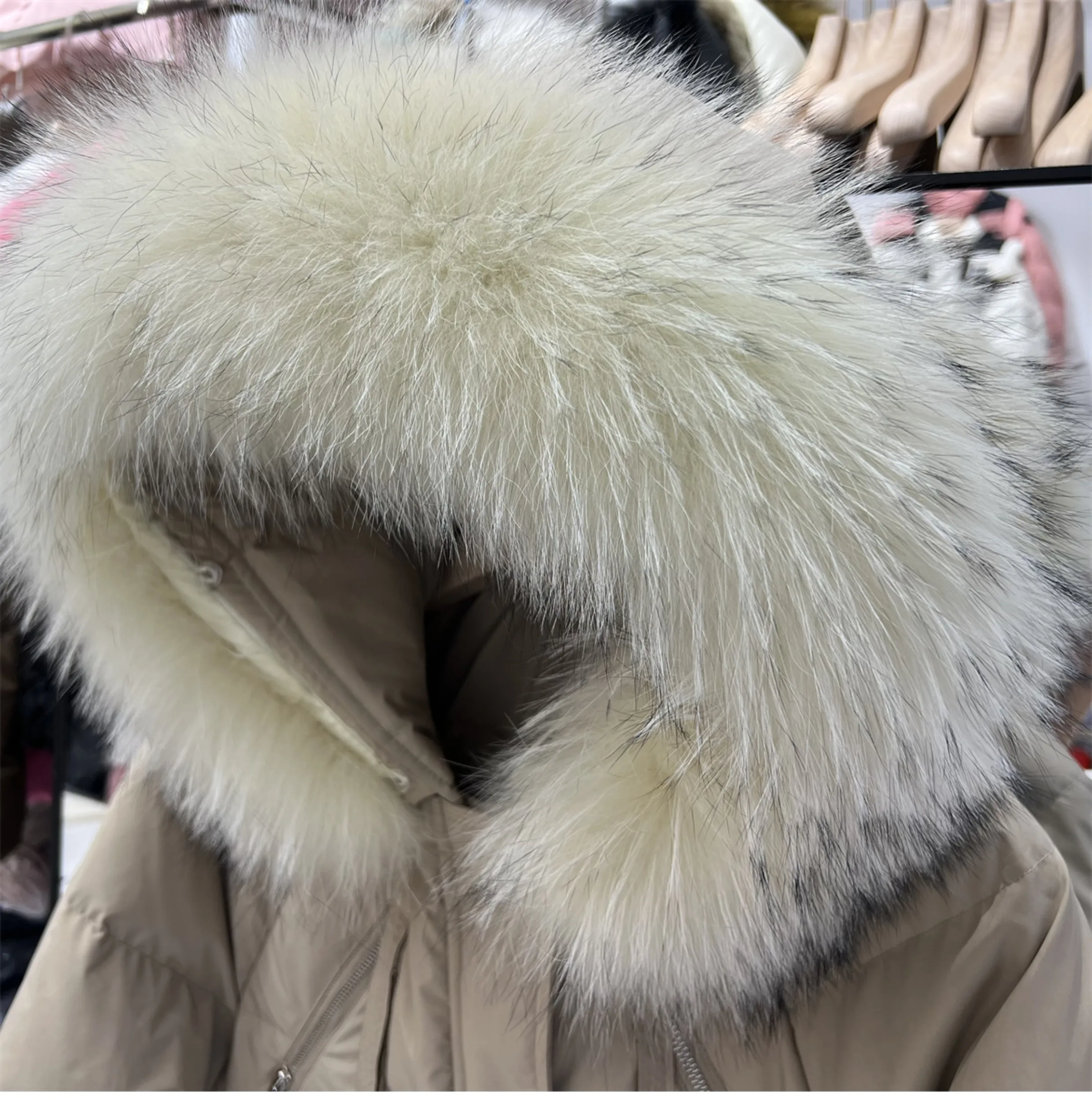 Thick Loose Ribbon White Duck Down Coat Women 2023 Winter New Mid-Length Over The Knee Hood Raccoon Fur Collar Jacket Female