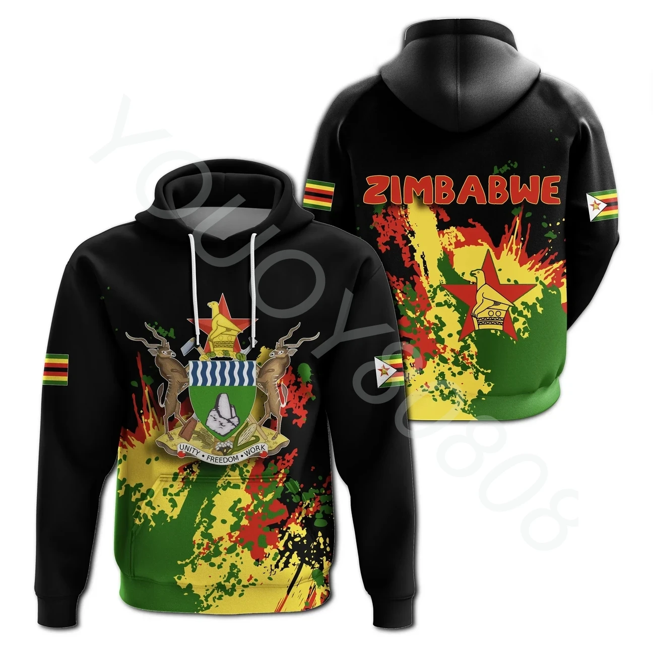 

African Zone Zimbabwe Badge Hoodie Spanish Style Men's Sweatshirt Printed Casual Sweatshirt Street Style Men's Top