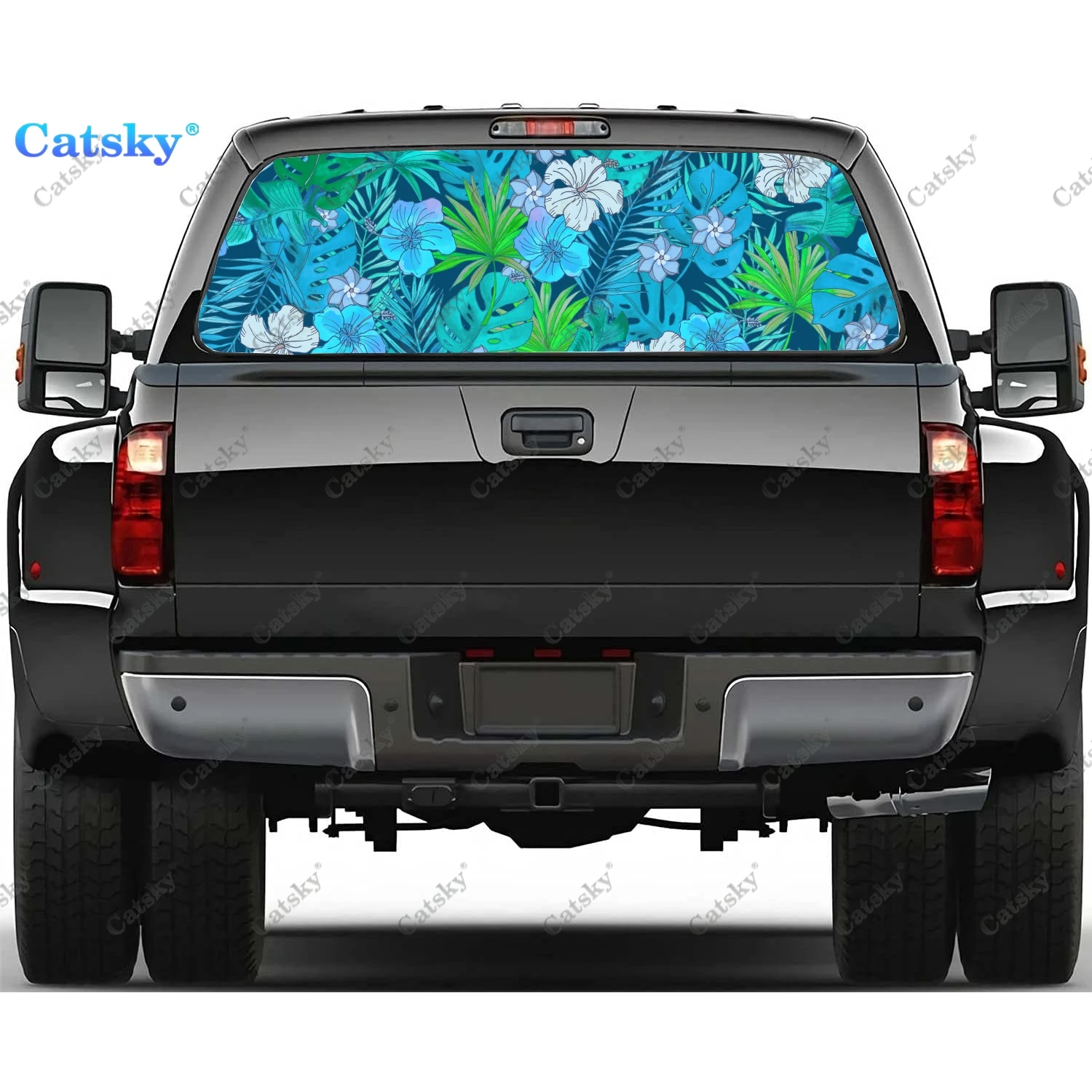 

Tropical Flowers Green Rear Window Stickers Windshield Decal Truck Rear Window Decal Universal Tint Perforated Vinyl Graphic
