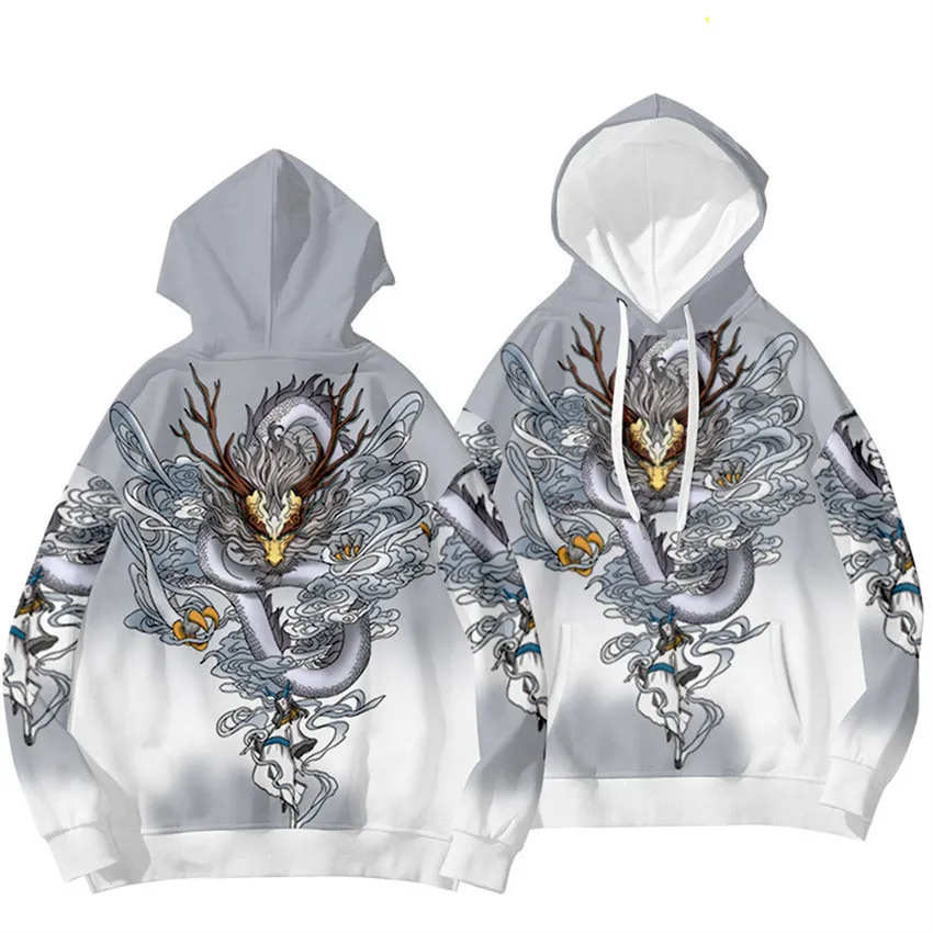 Dragon Lion Print Hoodies New Boys Harajuku Streetwear Hoodie Sweatshirt Hip hop Jacket Mens clothing