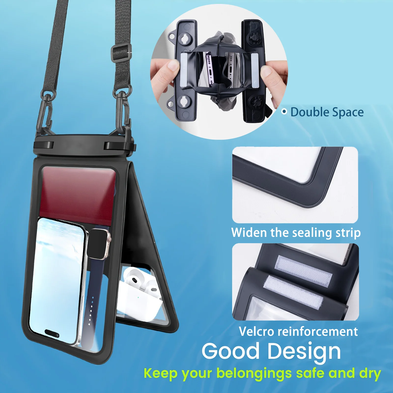 Waterproof Double-Layer Phone Pouch with Hanging Rope