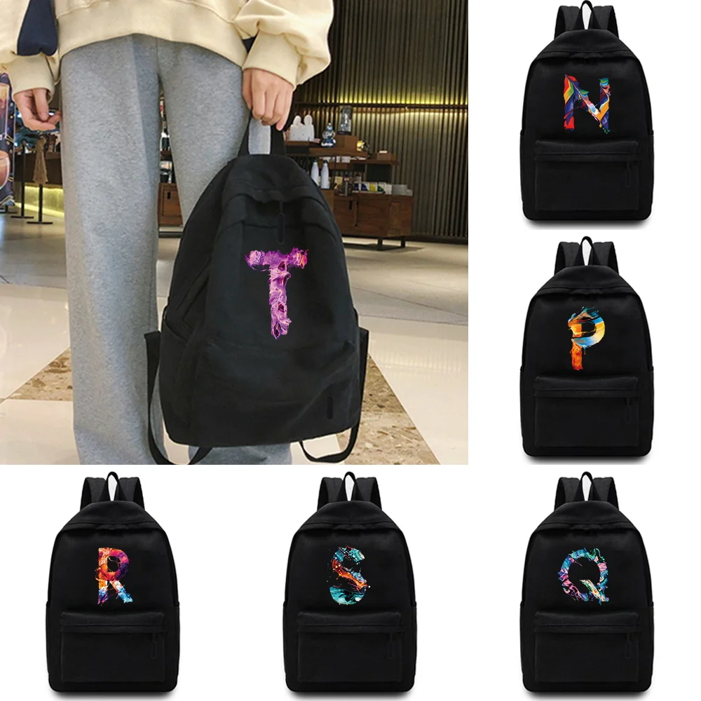 Unisex Shoulder Backpack Casual Pink Paint Letter Hiking Travel Laptop Backpack Outdoor Sport School Bag Large Capacity Rucksack