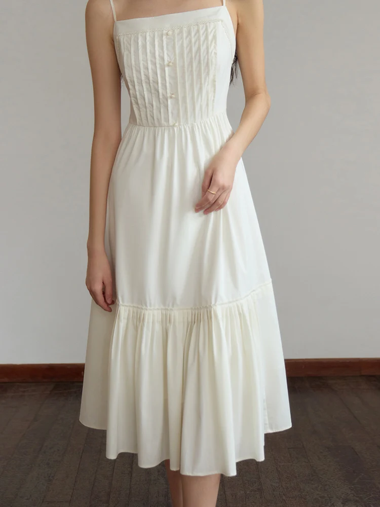 French Style One-line Collar Suspender Dress for Women Summer Chic Design Elegant Slimming Long Skirt Female 24DS82065