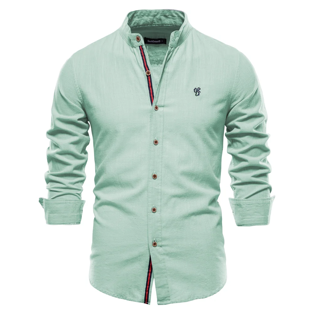 2023 New Spring Summer 100% Cotton Social Shirt Men Solid Color Embroidery Brand Shirts Blouses High Quality White Shirt For Men