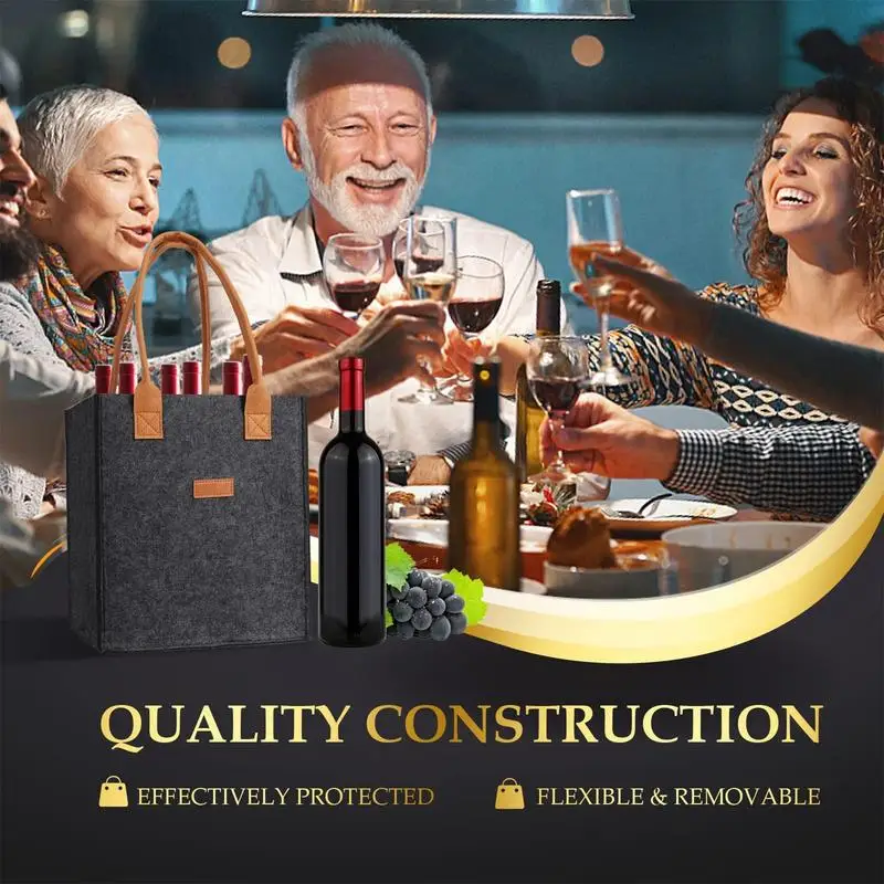 

Сумка-тоут для Винных Бокалов, фетровая Сумка-тоут с 6 отделениями для вина, дорожная сумка ручной работы для пива, многоразовые вязаные принадлежности для закусок