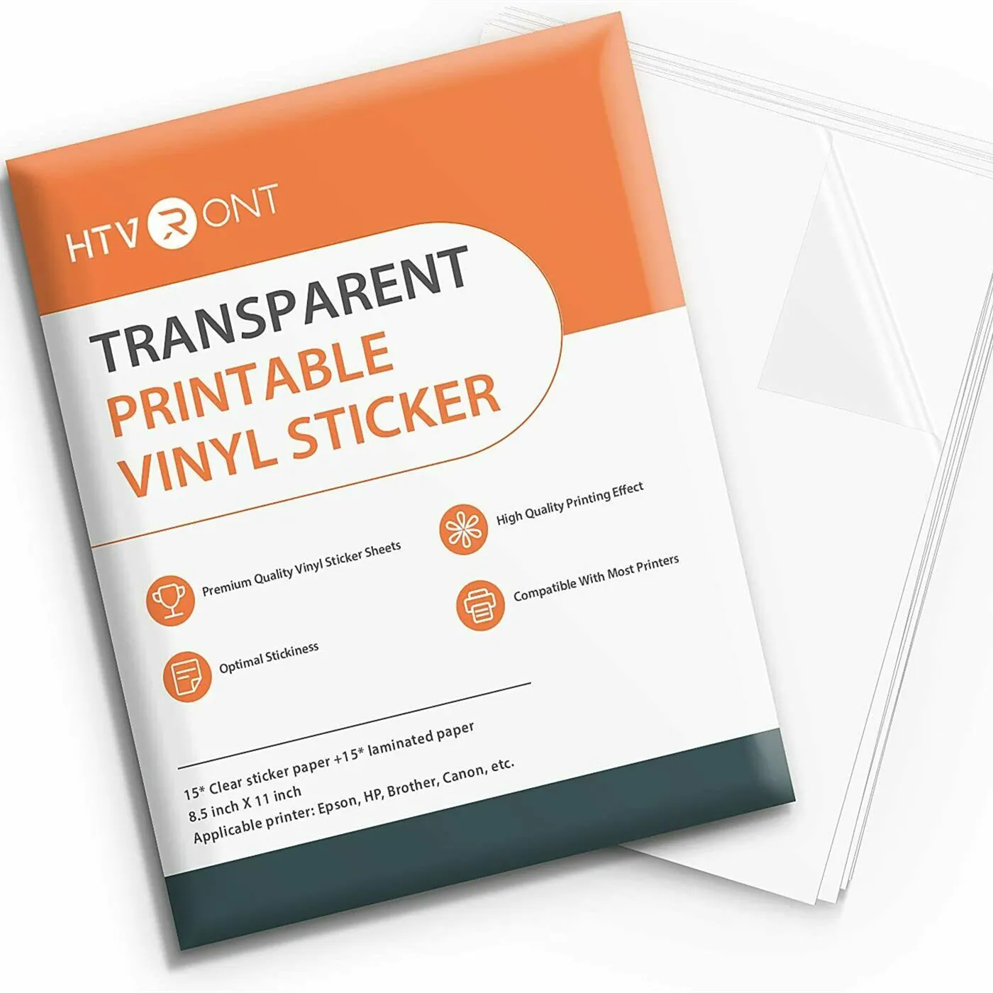 HTVRONT Printable Vinyl for Inkjet Printer & Laser Printer - 40 Pcs Glossy  White Inkjet Printable Vinyl Sticker Paper, 8.5x11