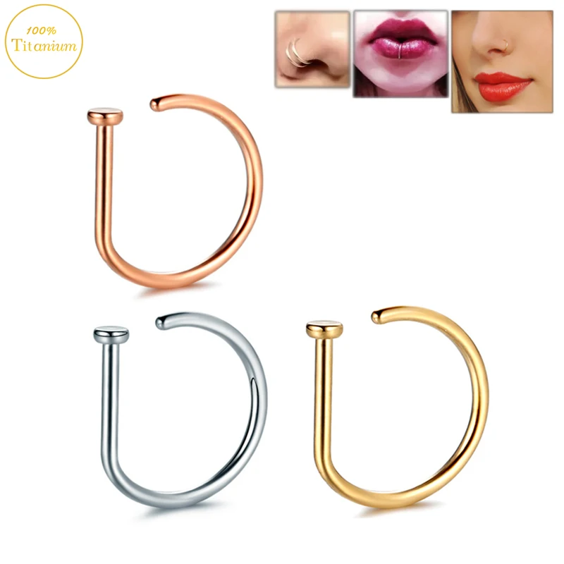 

10Pcs G23 Titanium Fake Nose Piercing Septum Nose Rings D-Shape Lip Ring Cartilage Tragus Earring Helix Piercings Jewelry 18&20G