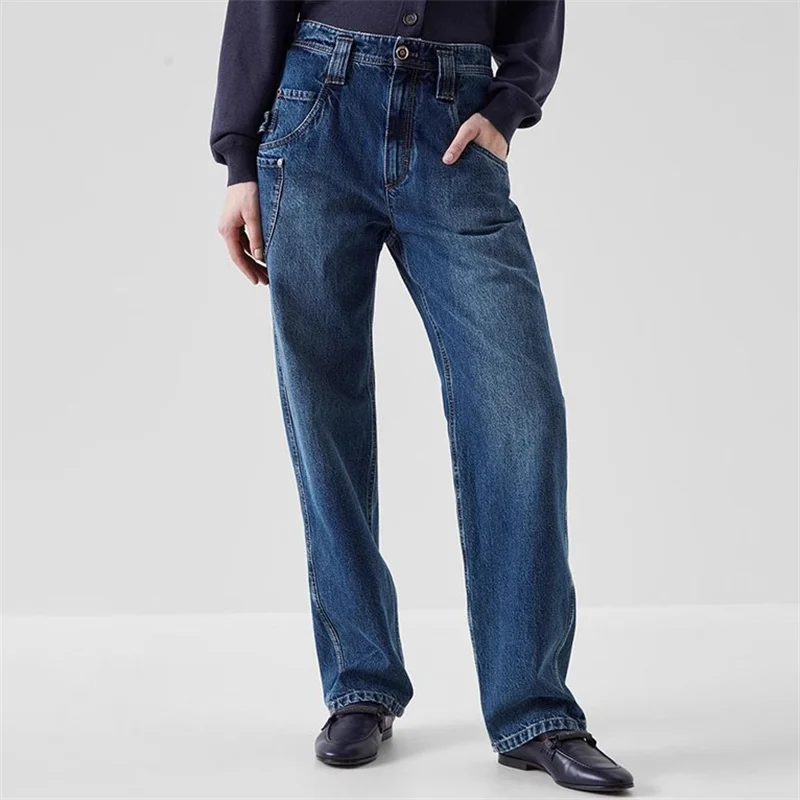 

Women's pants 2023 Winter New Korean Fashion Slim Women's Jeans casual straight leg pants Vintage washed pure cotton Trousers