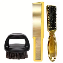 Men's Premium Grooming Brush Set - Professional Boar Bristle Beard Brush & Dual - Sided Comb Kit (BlackGold - 3pcs)