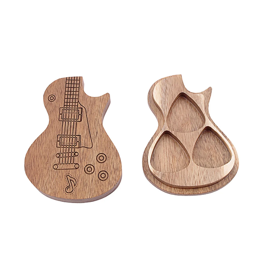 

Guitar Top and Bottom Cover Pick Case Handmade Wooden Guitar Pick Box For Guitarist Music Lovers Gifts (Light Brown)