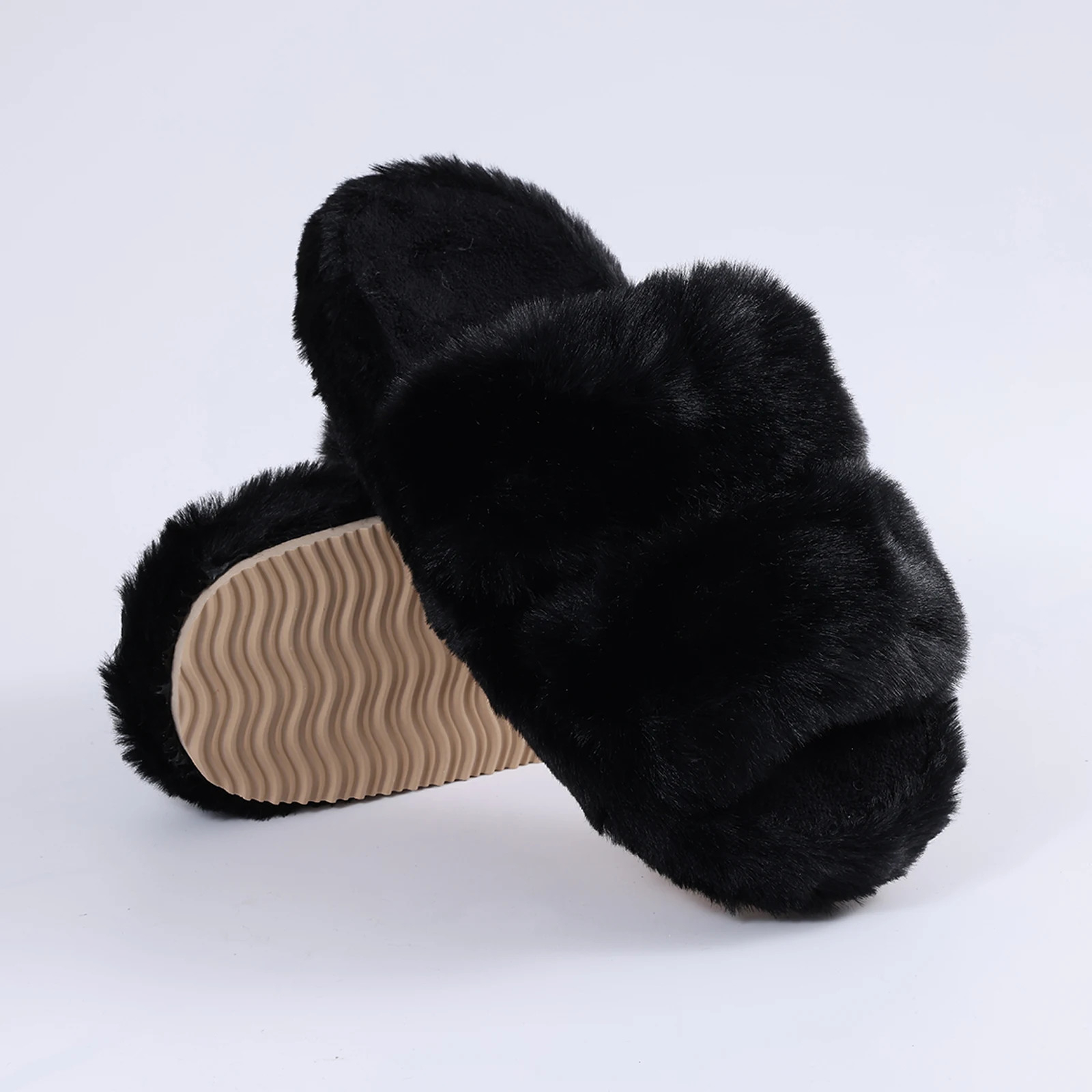 Women Winter Fuzzy Plush Open Toe Slippers
