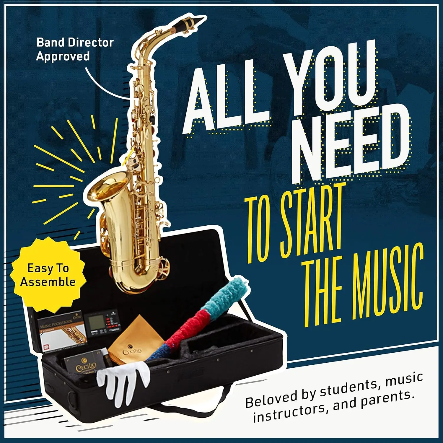 By Cecilio Eb Alto Saxophone-Case, Tuner, Mouthpiece, 10 Reeds, Pocketbook-Green E Flat Musical Instruments