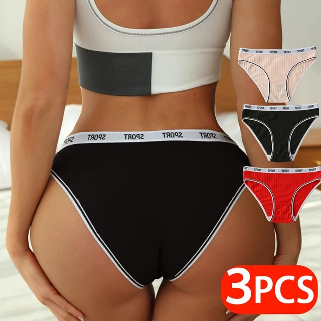 3PCS Summer Womens Cotton Comfortable Low Waist Solid Color Lingerie Ladies Briefs  Panties Sexy Female Fashion Underpant