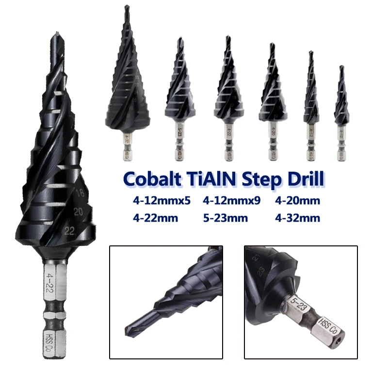 M35 Cobalt TiAlN HRC89 Step Drill Bit 3 Flutes Hex Quick Change Shank Hole Saw Cutter For Stainless Steel Drlling/Chamfering