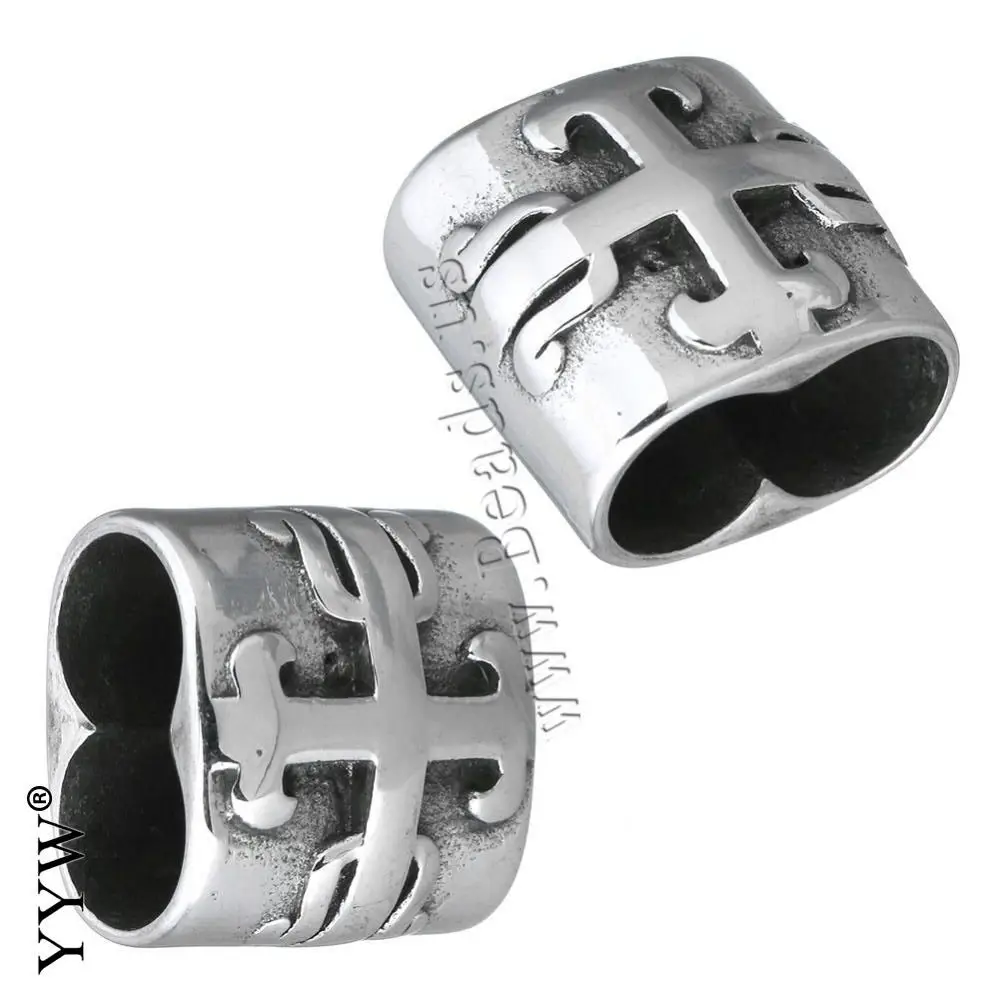 10pcs Stainless Steel Vintage Cross 10x3mm Large Hole Charms Beads For DIY Leather  Necklace Bracelet Jewelry Making Accessories