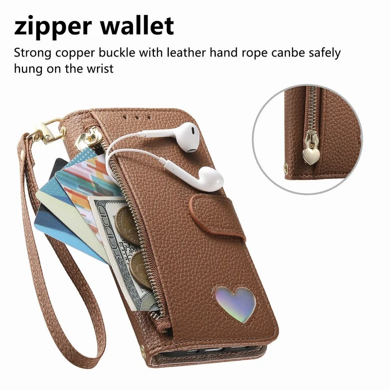 Luxurious Leather Zipper Wallet Phone Case with Wrist Strap and Card Holder