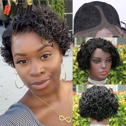 Short Black Deep Curly Bob Lace Frontal Human Hair Wigs for Women 13x1 Lace Front Wigs Remy Brazilian Hair T Part Lace Wig