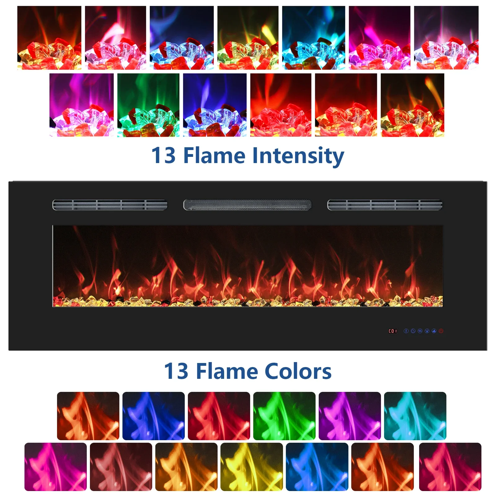 Dreamflame High Quality 72R In Media Electric Fireplace Heater 13 LED Colors 1500W Power Recessed And Wall Mounted Modern Style 6