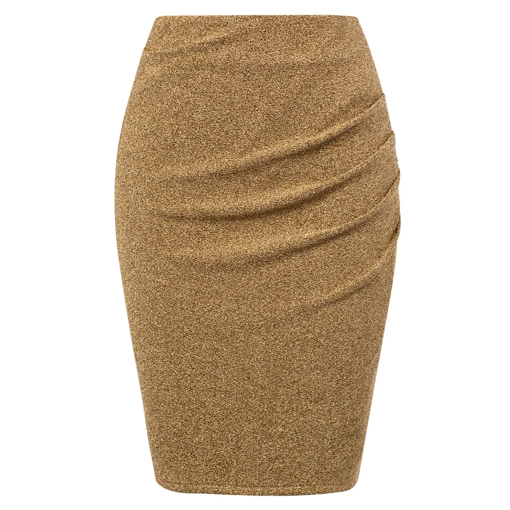 GK Women Ruched Party Evening Skirt High Waist Knee Length Sexy Cocktail Fashion Elegant Hips-wrapped Bodycon Skirt Temperament