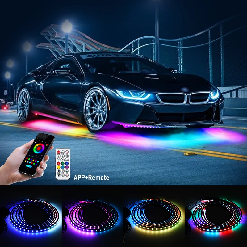 Symphony-tira de luces LED con retroiluminación para coche, lámpara de neón  para debajo del cuerpo, 12V, RGB, Control remoto por voz, atmósfera  decorativa automática - AliExpress