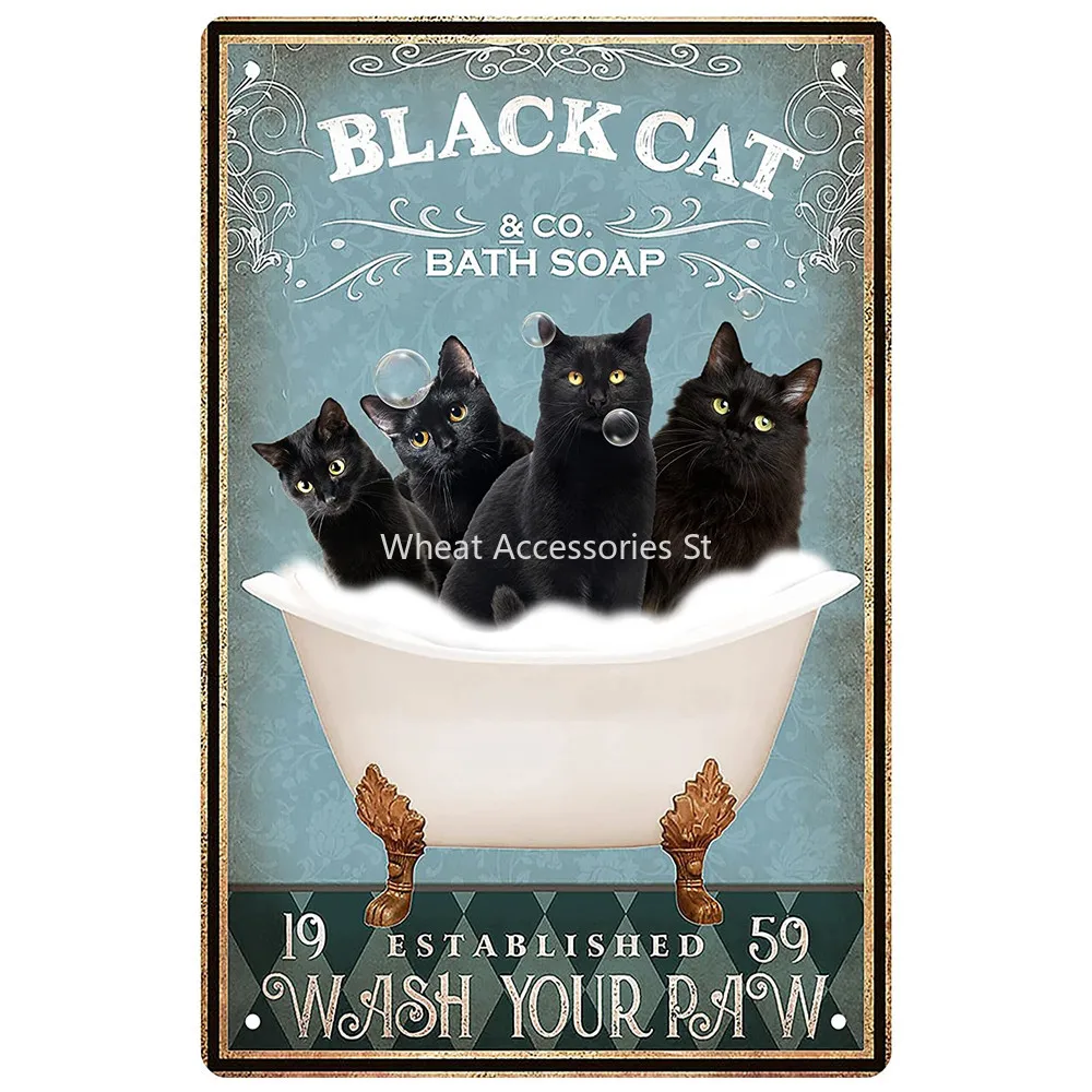 

Chic Tin Sign, Funny Cat It's Wash Your Paws Wall Art Decor, Retro Vintage Kitchen Bedroom Bar Cafe Living Room Wall Decor Sign