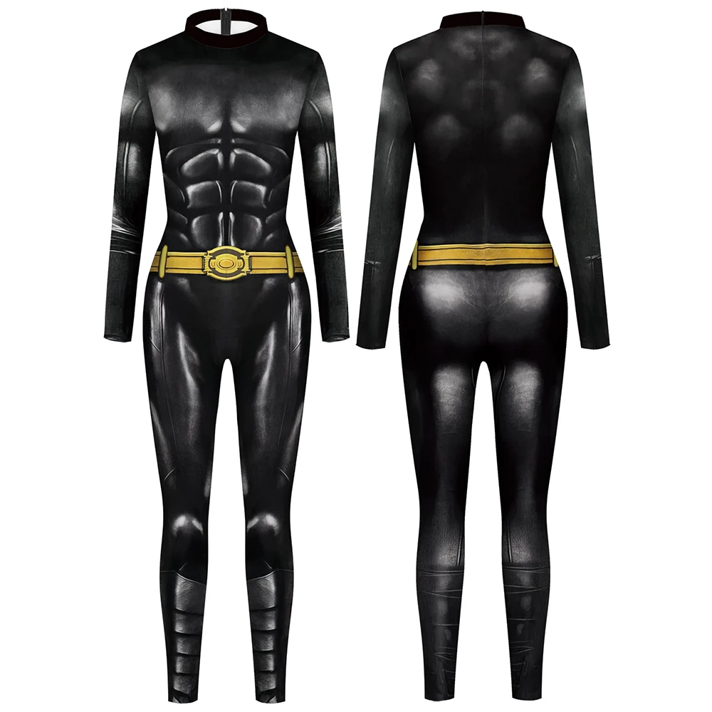 VIP FASHION Black Bat Superhero Costume Man Movie Cosplay Full Bodysuit Fancy Party Jumpsuit Holiday Stage Performance Outfit