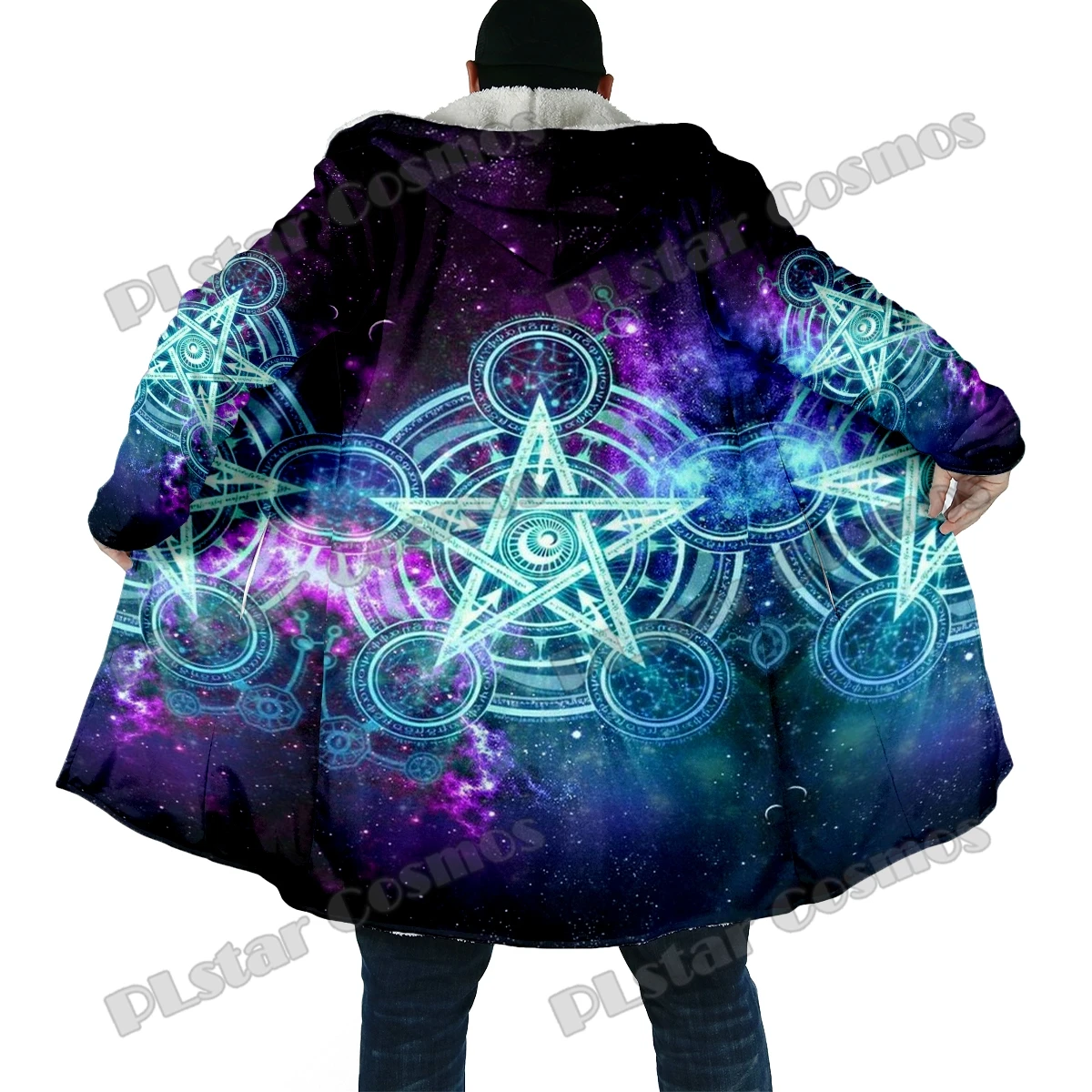 Winter Fashion Men's cloak Samurai Oni Mask Tattoo 3D Printed Thick Fleece Hooded Cloak Unisex Casual Warm Cape Coat DP59