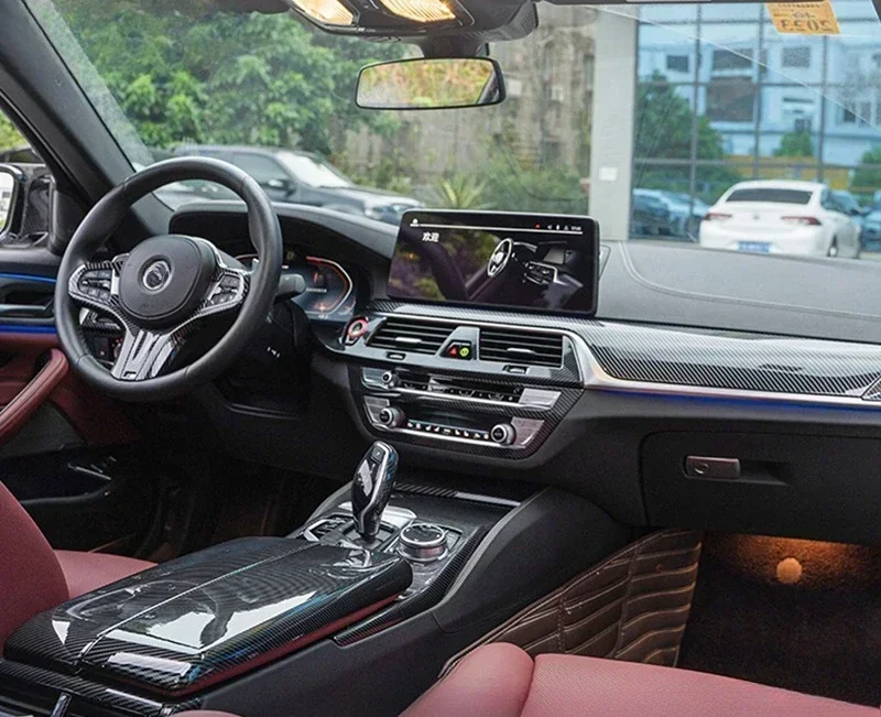 BMW 5 시리즈 G30 G38 2018-2023 카본 파이버 센터 콘솔 대시보드 패널 커버 트림 스티커 인테리어 튜닝 액세서리