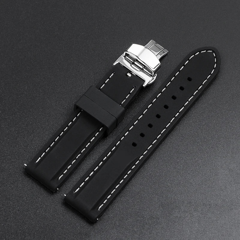 Sporty Silicone Watch Strap with Stainless Steel Butterfly Clasp