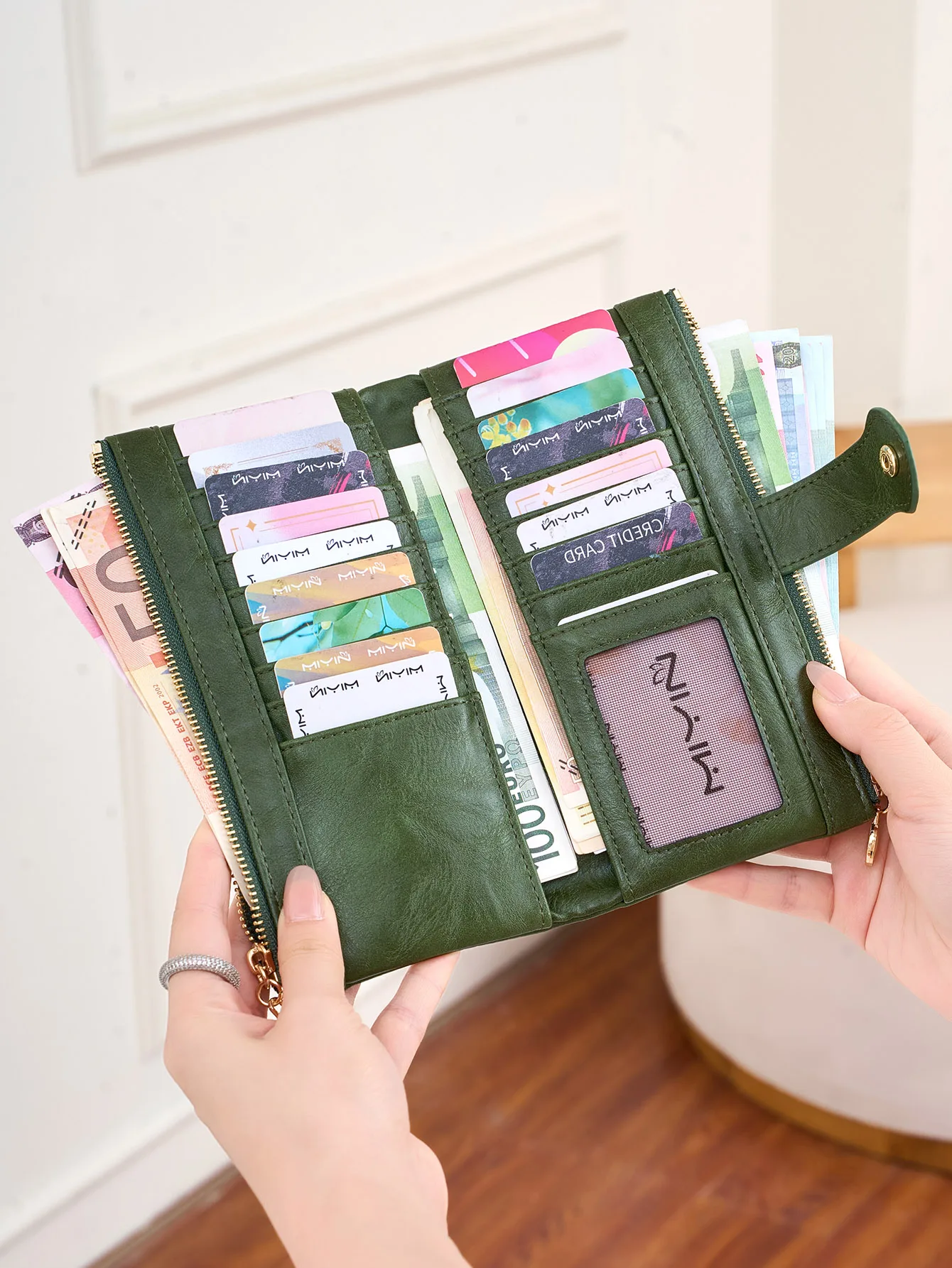 Portafoglio da donna vintage con doppia cerniera Portafoglio lungo bifold in morbida pelle PU moda Porta carte di credo minimalista di grande capacà  1524
