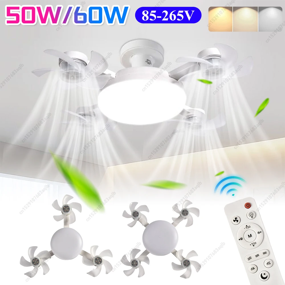 E26/E27 LED Drone Fan with Light Remote Control Ceiling Fan Lamp 50/60W Dimming Electric Light for Bedroom Living Room Decor