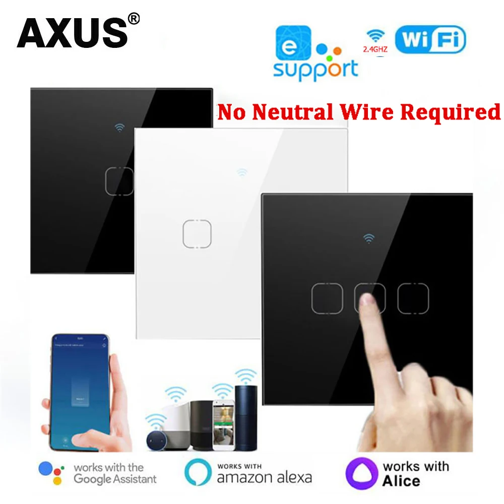 AXUS WiFi Ewelink APP Light Wall Switches Touch รีโมทคอนโทรลไร้สายอัจฉริยะไม่มี Neutral Wire ติดตั้งสนับสนุน Alexa Google Home 1
