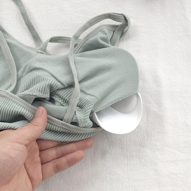 5pcs 여성 섹시한 넥 Strappy 스포츠 브래지어 솔리드 컬러 무선 요가 운동 캐미솔 Bralette 패딩 늑골이있는 속옷