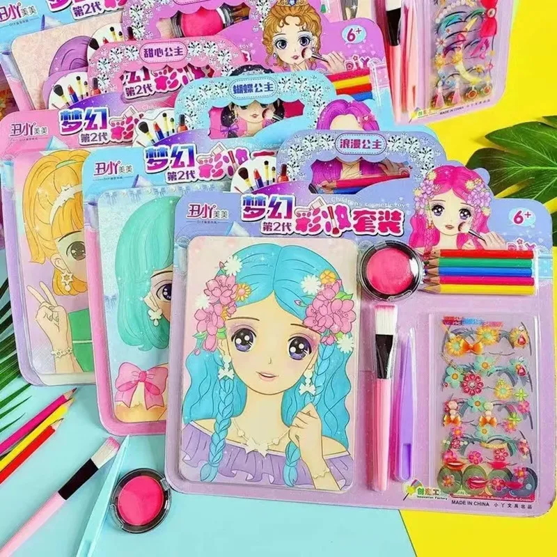 Kids Princess Make Up Sets Kawaii DIY Art and Crafts Fashion Sticker Toy Creative Making up  for Children Girls Gifts