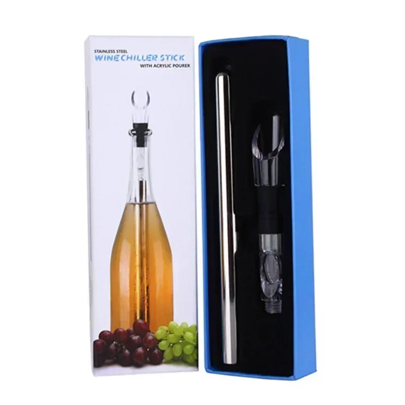 Stainless Steel Wine Bottle Cooler Chill Chilling Cooling Stick with An Aerator and Pourer Spout Freezer Cooler